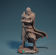 Human Paladin Fighter Sword & Shield |Unpainted Miniature| 28mm,32mm,54mm,75mm,100mm Scales | Pathfinder Figure | DnD Figurine | NERIKSON - Only-Games