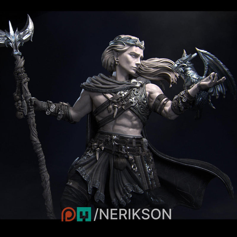 Elf Druid Circle of Moon, Stars with Staff UNPAIINTED Miniature | 28mm, 32mm,54mm,75mm,100mm,140mm Scales | Dungeons & Dragons 5E | NERIKSON - Only-Games