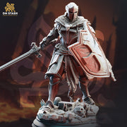 Human Paladin Fighter Sword & Shield | Miniature | 28mm, 32mm, 54mm,75mm, 100mm Scales | Pathfinder Figure | DnD | Figurine unpainted | - Only-Games