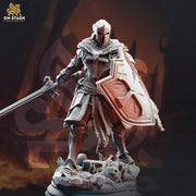 Human Paladin Fighter Sword & Shield | Miniature | 28mm, 32mm, 54mm,75mm, 100mm Scales | Pathfinder Figure | DnD | Figurine unpainted | - Only-Games