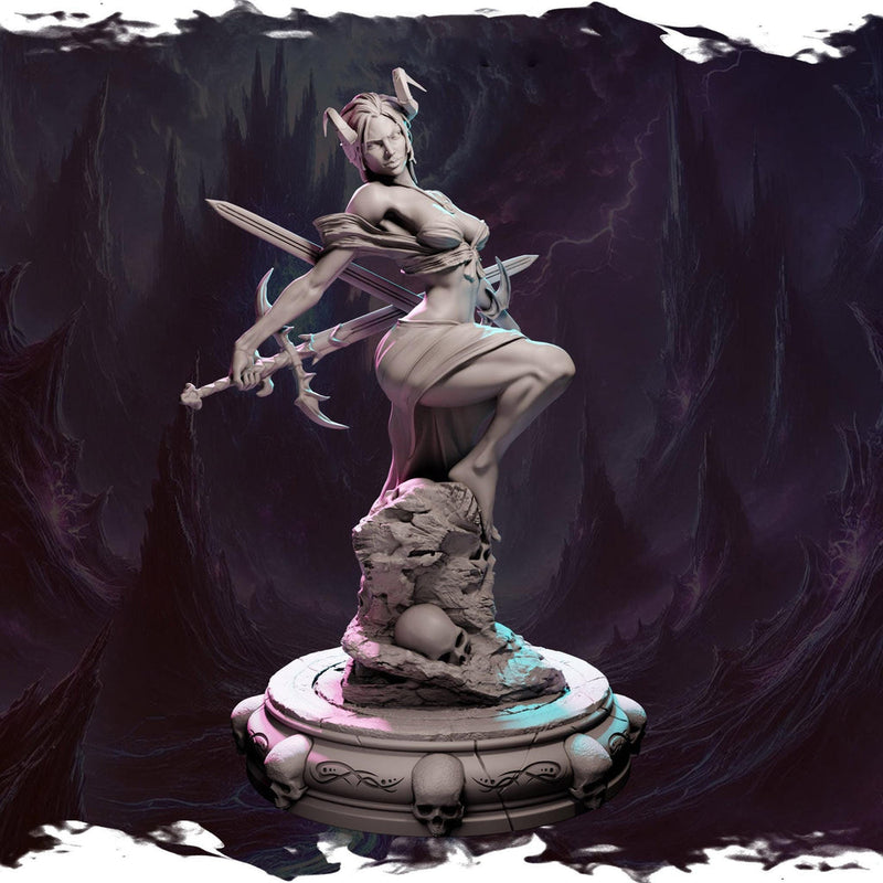 Female Tiefling Monk, Wizard Bladesinger PC NPC Unpainted Resin Miniature D&D 5e | NSFW Topless version | 28mm, 32mm,54mm,75mm,100mm Scales - Only-Games