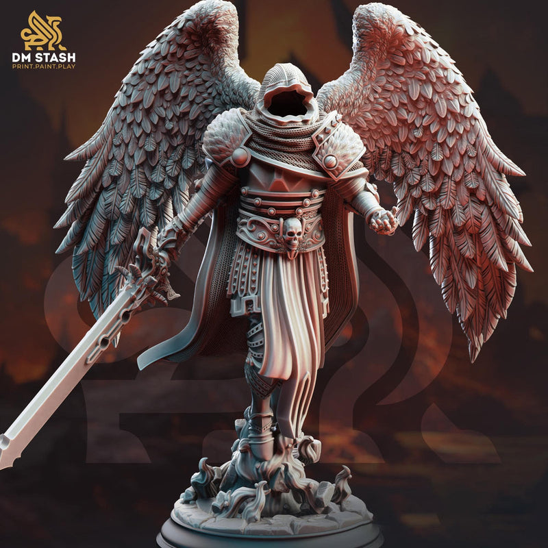 Human Winged Paladin, Angel Fighter Sword | Miniature | 28mm, 32mm, 54mm,75mm, 100mm Scales | Pathfinder Figure | DnD | Figurine unpainted | - Only-Games