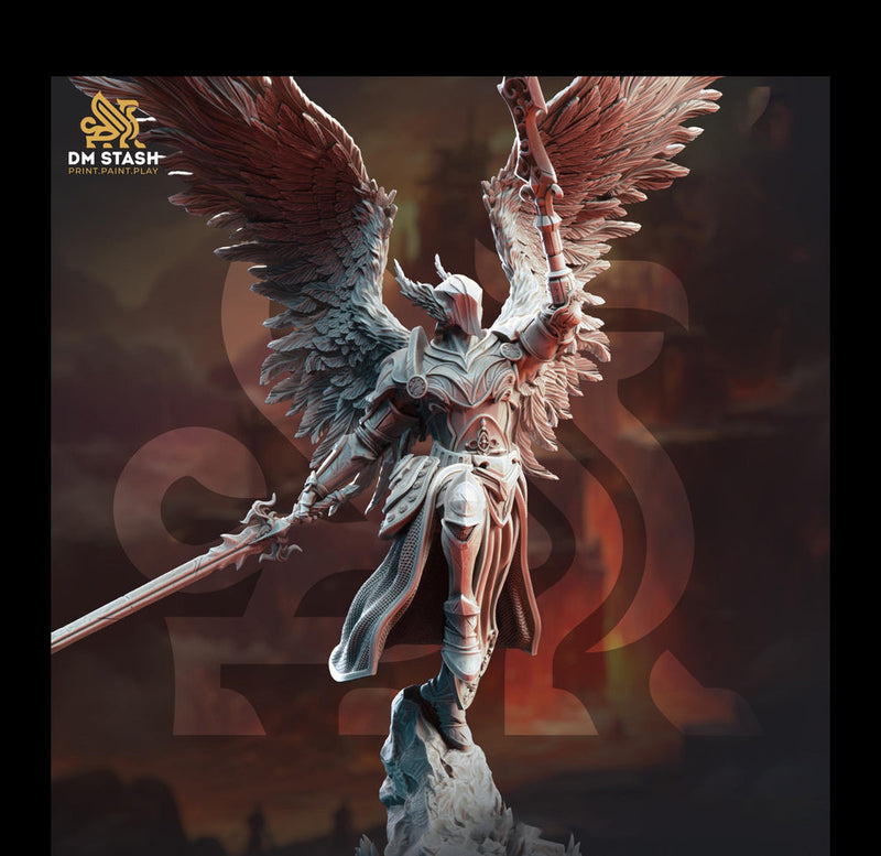 Human Winged Paladin, Angel Fighter Sword | Miniature | 28mm, 32mm, 54mm,75mm, 100mm Scales | Pathfinder Figure | DnD | Figurine unpainted | - Only-Games