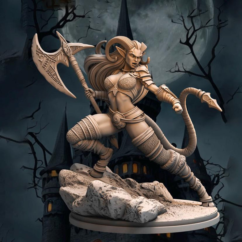 Tiefling Female Barbarian, Fighter, Ranger PC NPC Miniature NSFW Topless versions | 28mm,32mm,54mm,75mm,100mm Scales |Dungeons & Dragons 5e - Only-Games