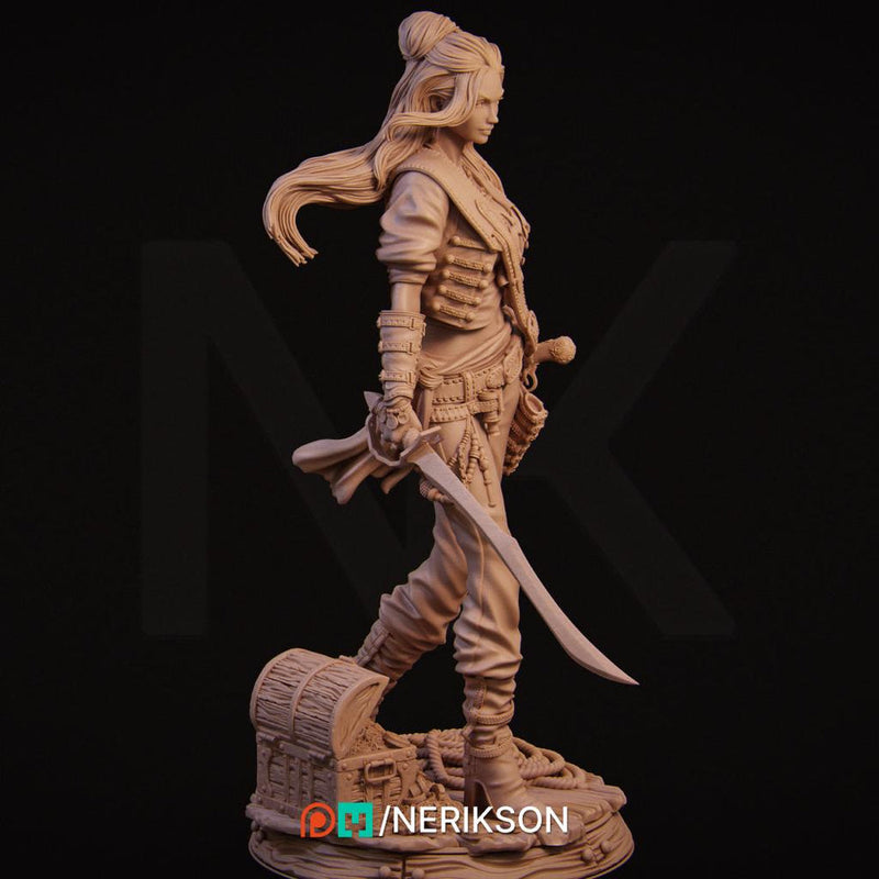 Female Rogue Swashbuckler Pirate PC / NPC Unpainted Miniature | 28mm,32mm,54mm,75mm, 100mm Scales | Dungeons & Dragons Pathfinder | NERIKSON - Only-Games