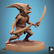 Goblin Dual Swords Fighter | D&D 5e UNPAINTED | 28mm, 32mm,54mm,75mm, 100mm scale| Pathfinder | Figure for Painting| Rescale Miniatures - Only-Games