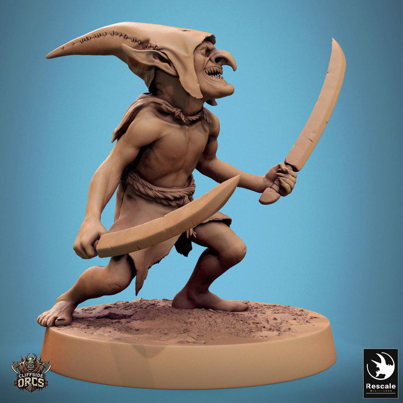 Goblin Dual Swords Fighter | D&D 5e UNPAINTED | 28mm, 32mm,54mm,75mm, 100mm scale| Pathfinder | Figure for Painting| Rescale Miniatures - Only-Games