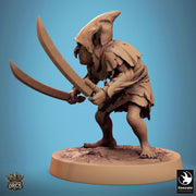 Goblin Dual Swords Fighter | D&D 5e UNPAINTED | 28mm, 32mm,54mm,75mm, 100mm scale| Pathfinder | Figure for Painting| Rescale Miniatures - Only-Games