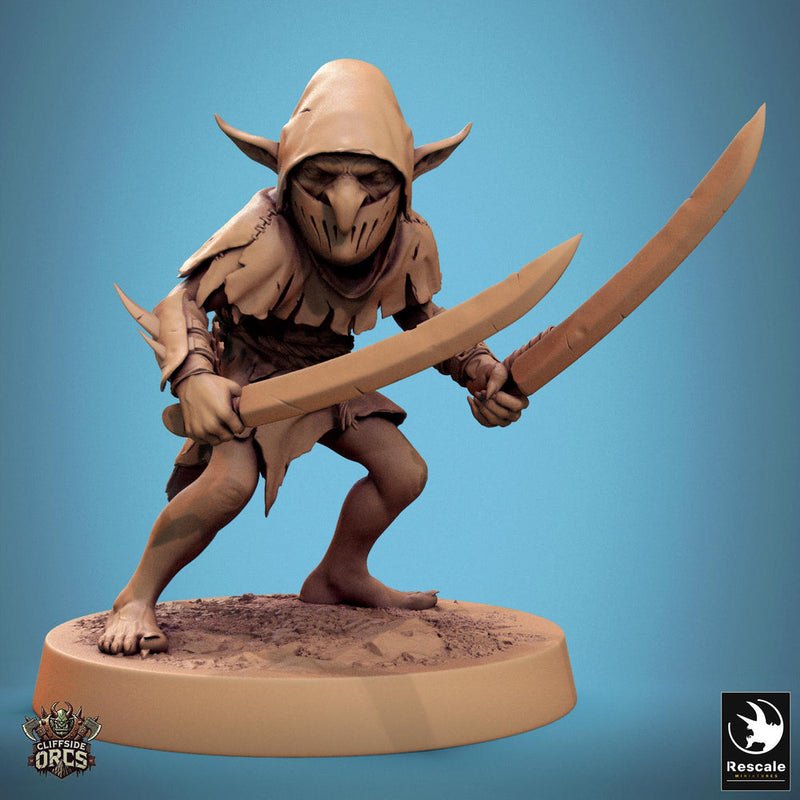Goblin Dual Swords Fighter | D&D 5e UNPAINTED | 28mm, 32mm,54mm,75mm, 100mm scale| Pathfinder | Figure for Painting| Rescale Miniatures - Only-Games