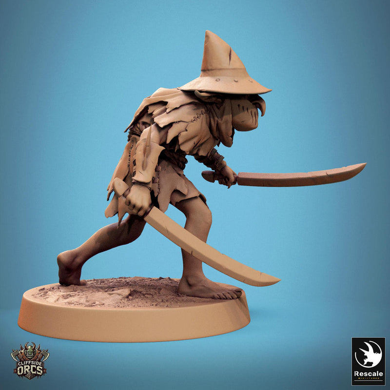 Goblin Dual Swords Fighter | D&D 5e UNPAINTED | 28mm, 32mm,54mm,75mm, 100mm scale| Pathfinder | Figure for Painting| Rescale Miniatures - Only-Games