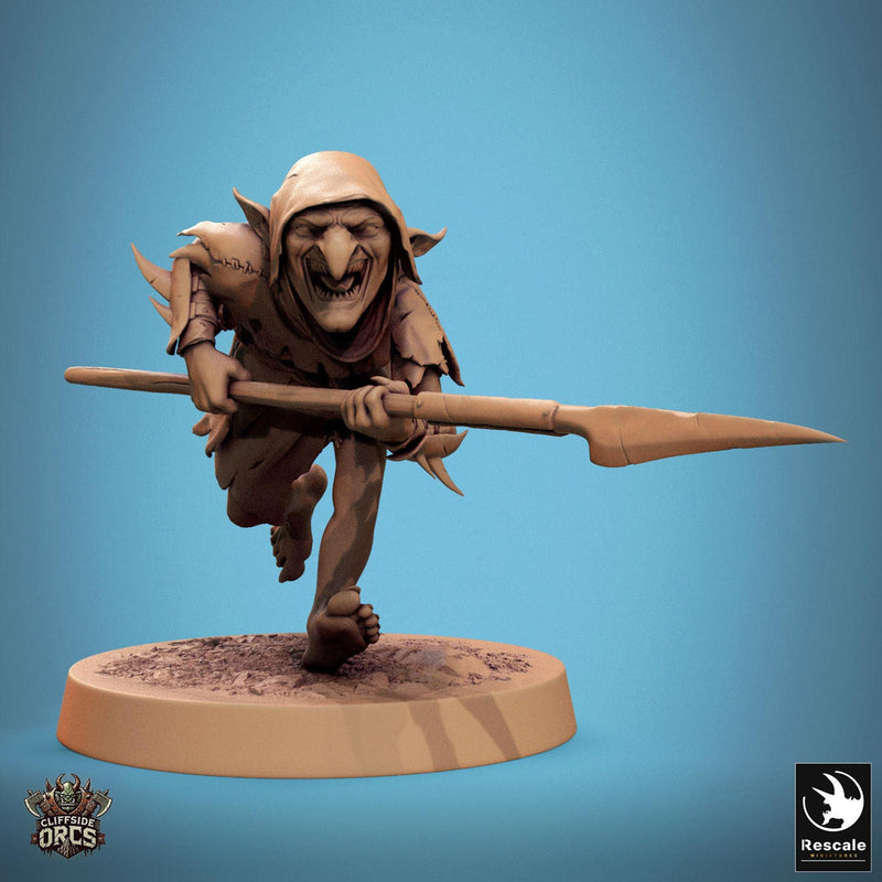 Goblin with Spear Fighter | D&D 5e UNPAINTED | 28mm, 32mm,54mm,75mm, 100mm scale| Pathfinder | Figure for Painting| Rescale Miniatures - Only-Games