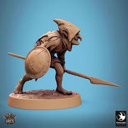 Goblin Spear and Shield Fighter | D&D 5e UNPAINTED | 28mm, 32mm,54mm,75mm, 100mm scale| Pathfinder | Figure for Painting| Rescale Miniatures - Only-Games