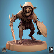 Goblin Spear and Shield Fighter | D&D 5e UNPAINTED | 28mm, 32mm,54mm,75mm, 100mm scale| Pathfinder | Figure for Painting| Rescale Miniatures - Only-Games