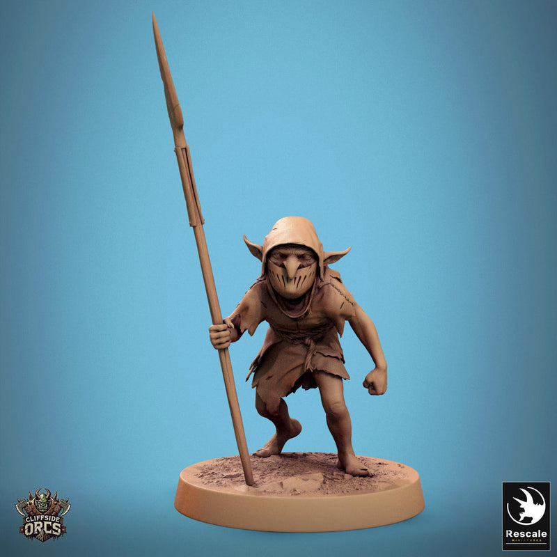 Goblin with Spear Fighter | D&D 5e UNPAINTED | 28mm, 32mm,54mm,75mm, 100mm scale| Pathfinder | Figure for Painting| Rescale Miniatures - Only-Games