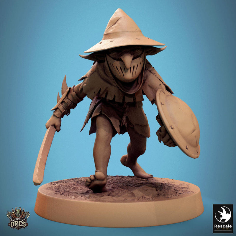 Goblin Sword and Shield Fighter | D&D 5e UNPAINTED | 28mm, 32mm,54mm,75mm, 100mm scale| Pathfinder | Figure for Painting| Rescale Miniatures - Only-Games