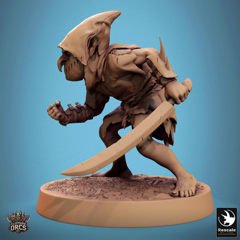 Goblin with Swords Fighter | D&D 5e UNPAINTED | 28mm, 32mm,54mm,75mm, 100mm scale| Pathfinder | Figure for Painting| Rescale Miniatures - Only-Games