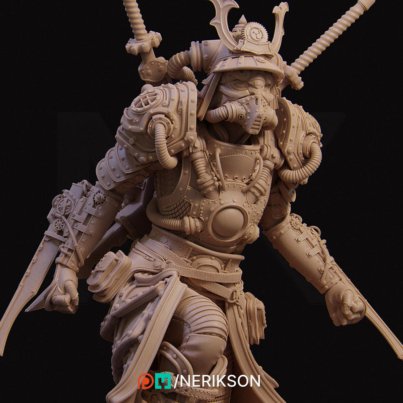 Human Female Steampunk Samurai also w/ Mask PC/ NPC DnD, Unpainted | 28mm,32mm,54mm,75mm,100mm,140mm |Dungeons & Dragons Pathfinder|NERIKSON - Only-Games