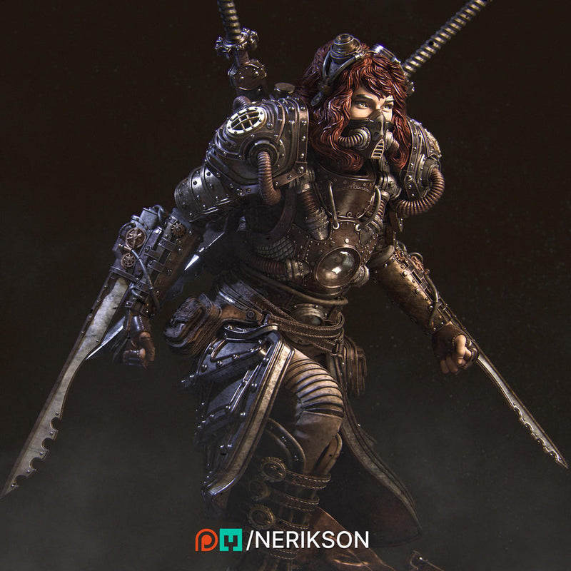 Human Female Steampunk Samurai also w/ Mask PC/ NPC DnD, Unpainted | 28mm,32mm,54mm,75mm,100mm,140mm |Dungeons & Dragons Pathfinder|NERIKSON - Only-Games