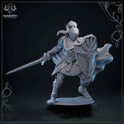 Human Paladin Fighter Sword & Shield | Miniature | 28mm, 32mm, 54mm,75mm, 100mm Scales | Pathfinder Figure | DnD | Figurine unpainted | - Only-Games