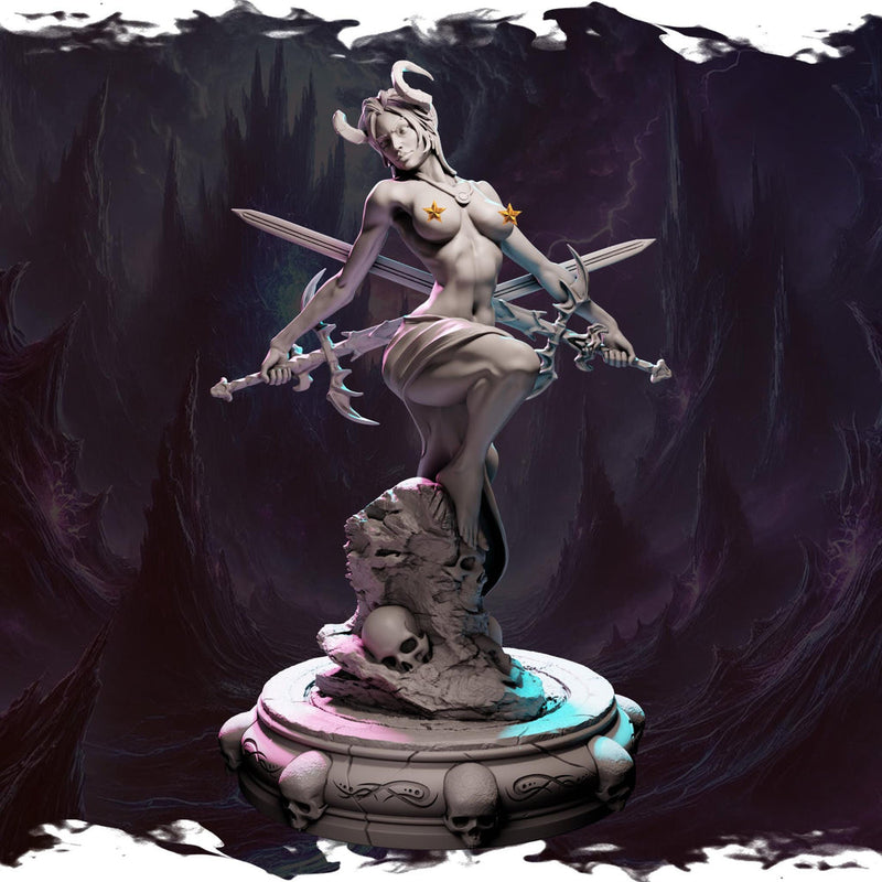 Female Tiefling Monk, Wizard Bladesinger PC NPC Unpainted Resin Miniature D&D 5e | NSFW Topless version | 28mm, 32mm,54mm,75mm,100mm Scales - Only-Games