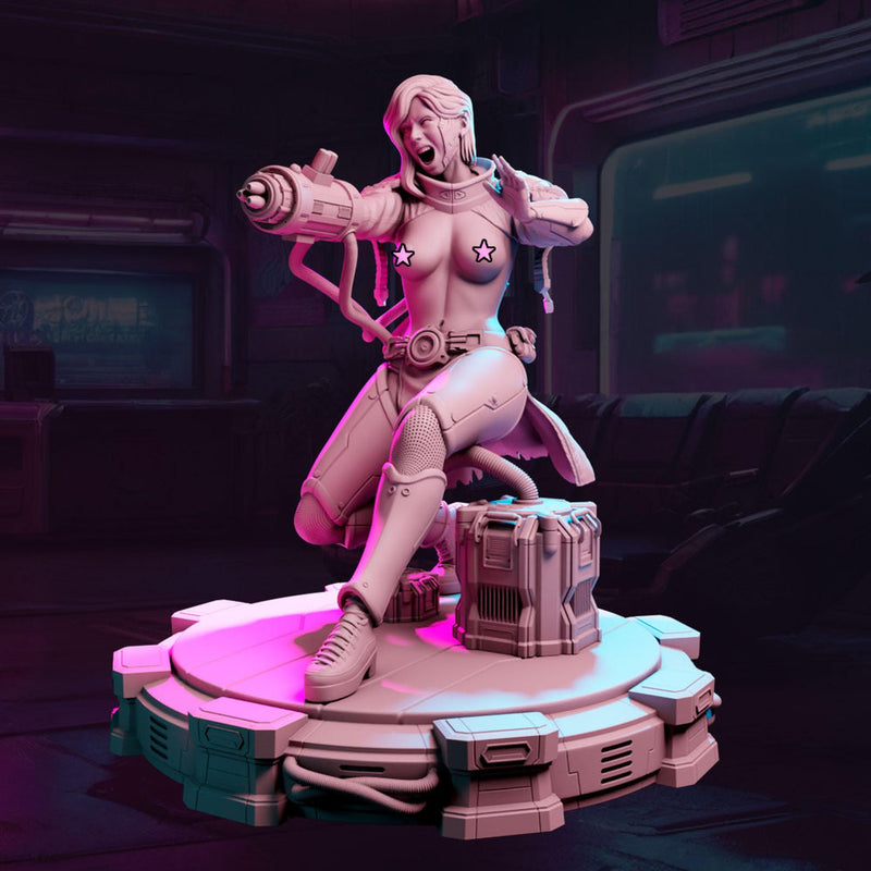 Female Sci-Fi Warrior Soldier, PC NPC Unpainted Resin Miniature | NSFW Topless version | 28mm, 32mm,54mm, 75mm, 100mm Scales | DnD 5e - Only-Games
