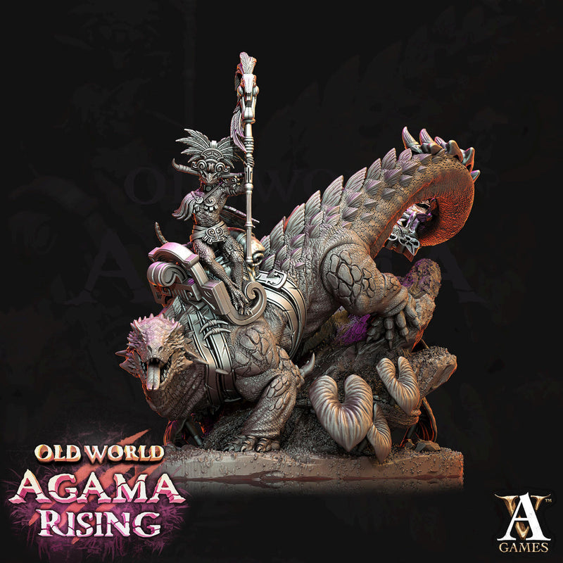 Lizardman mounted on Dinosaur  | 28mm, 32mm, Wargame Proxy Scales, 165mm long | Archvillain Games | Dungeons and Dragons 5e Pathfinder | - Only-Games