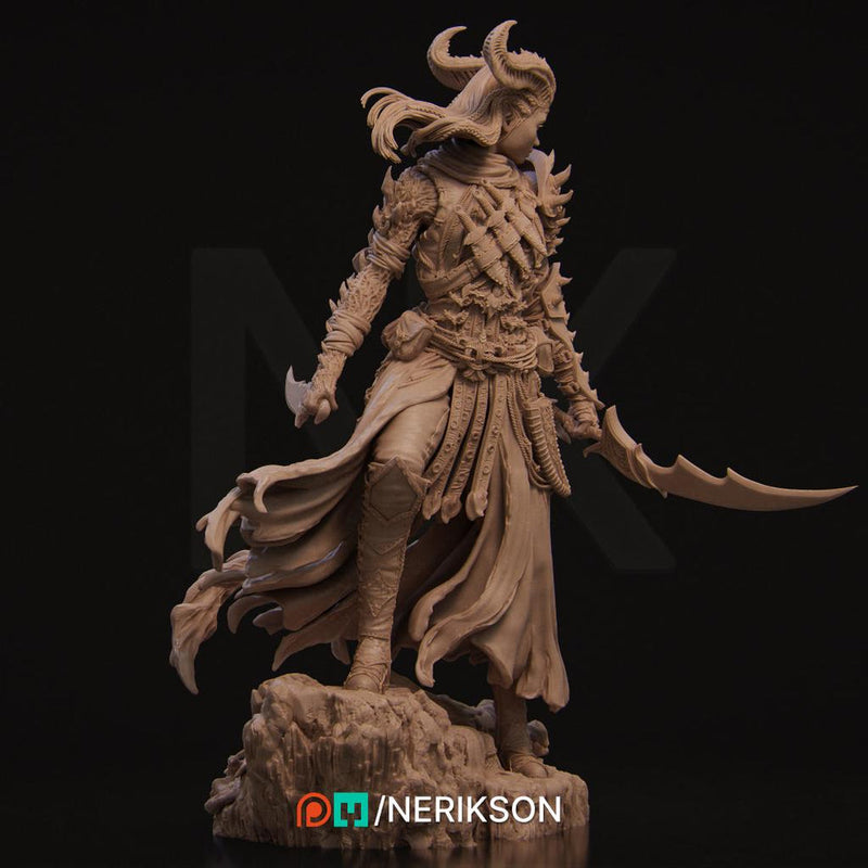 Female Tiefling Rogue Assassin Fighter PC/ NPC Unpainted Figure | 28mm,32mm,54mm,75mm,100mm Scales | Dungeons & Dragons Pathfinder |NERIKSON - Only-Games