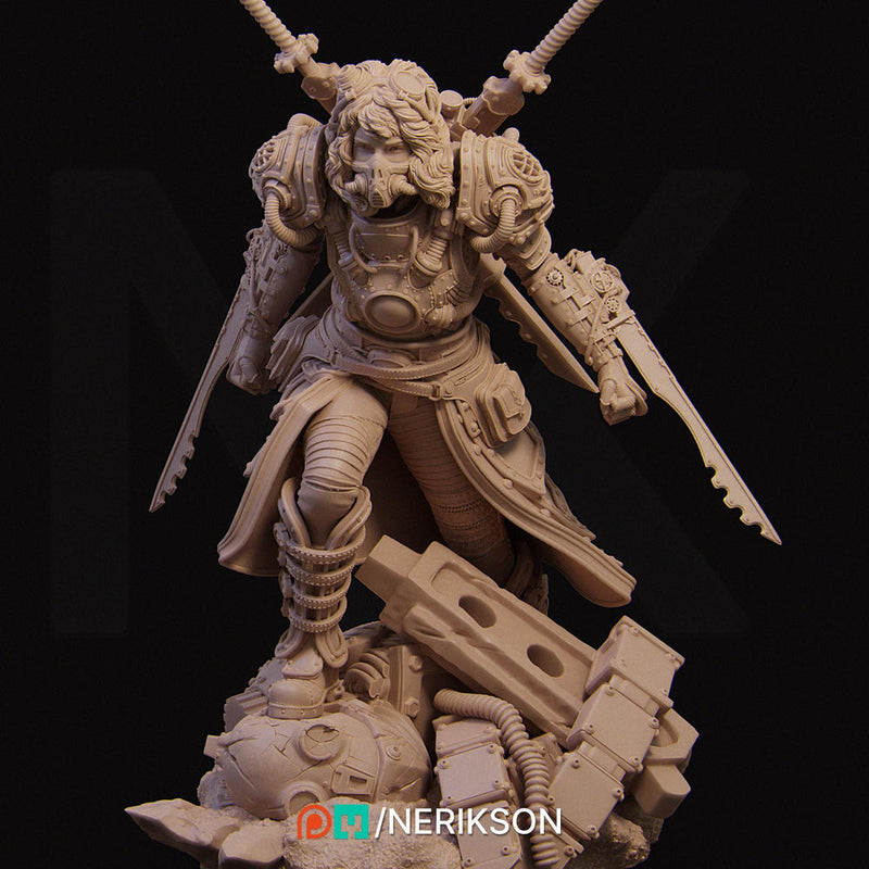 Human Female Steampunk Samurai also w/ Mask PC/ NPC DnD, Unpainted | 28mm,32mm,54mm,75mm,100mm,140mm |Dungeons & Dragons Pathfinder|NERIKSON - Only-Games