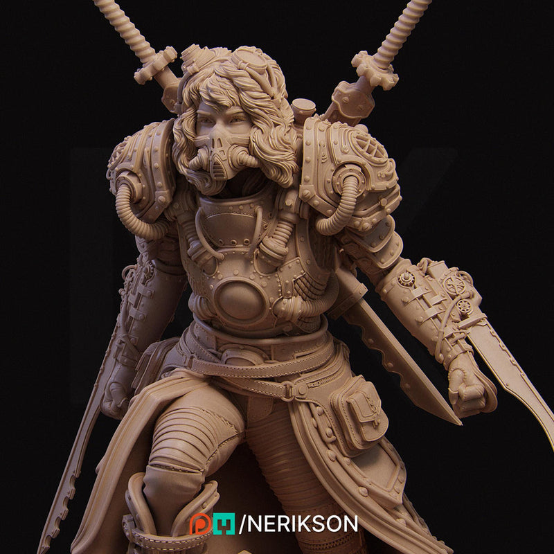 Human Female Steampunk Samurai also w/ Mask PC/ NPC DnD, Unpainted | 28mm,32mm,54mm,75mm,100mm,140mm |Dungeons & Dragons Pathfinder|NERIKSON - Only-Games