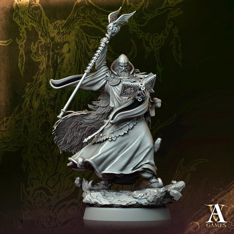 Human Male Wizard Miniature | 28mm, 32mm, 54mm, 75mm, 100mm Scales | Dungeons and Dragons | Pathfinder | Battle Wizard - Only-Games