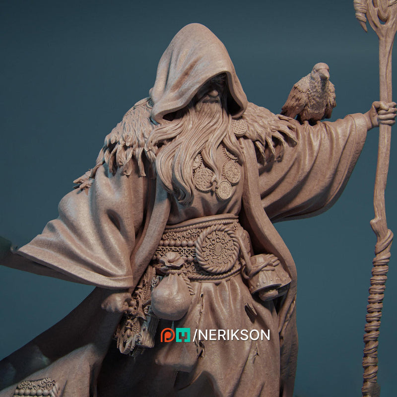 Human Wizard, Druid PC/ NPC Unpainted Figure | 28mm,32mm,54mm,75mm,100mm Scales | Dungeons & Dragons Pathfinder |NERIKSON - Only-Games