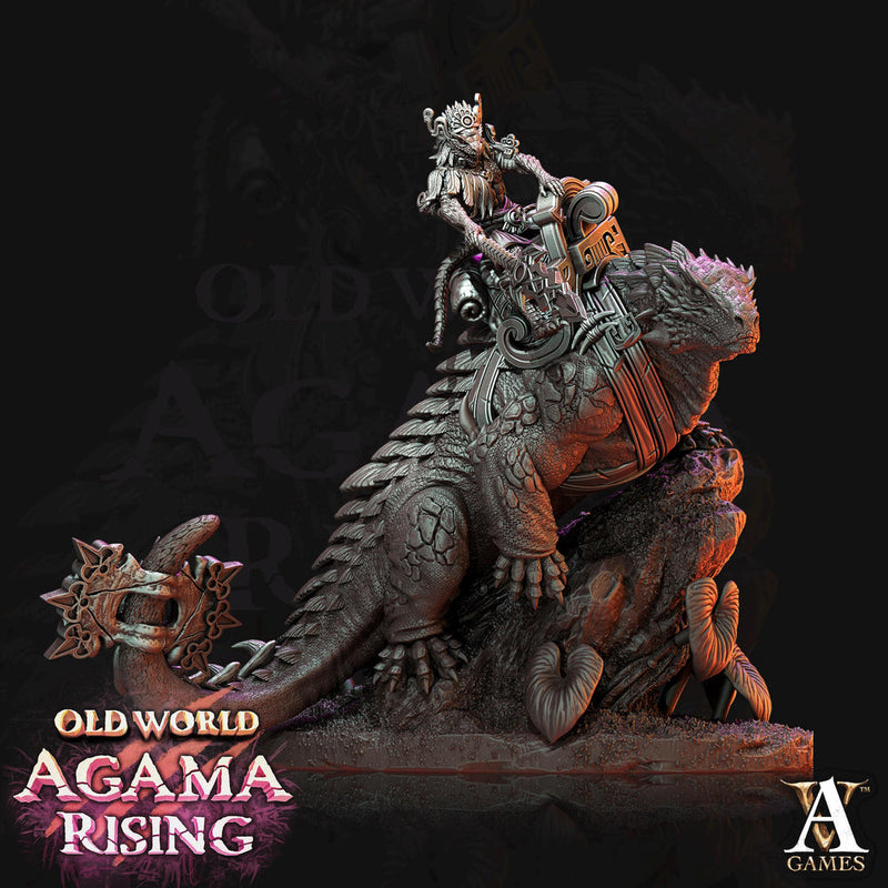 Lizardman mounted on Dinosaur  | 28mm, 32mm, Wargame Proxy Scales, 165mm long | Archvillain Games | Dungeons and Dragons 5e Pathfinder | - Only-Games