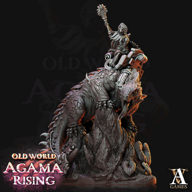 Lizardman mounted on Dinosaur  | 28mm, 32mm, Wargame Proxy Scales, 165mm long | Archvillain Games | Dungeons and Dragons 5e Pathfinder | - Only-Games