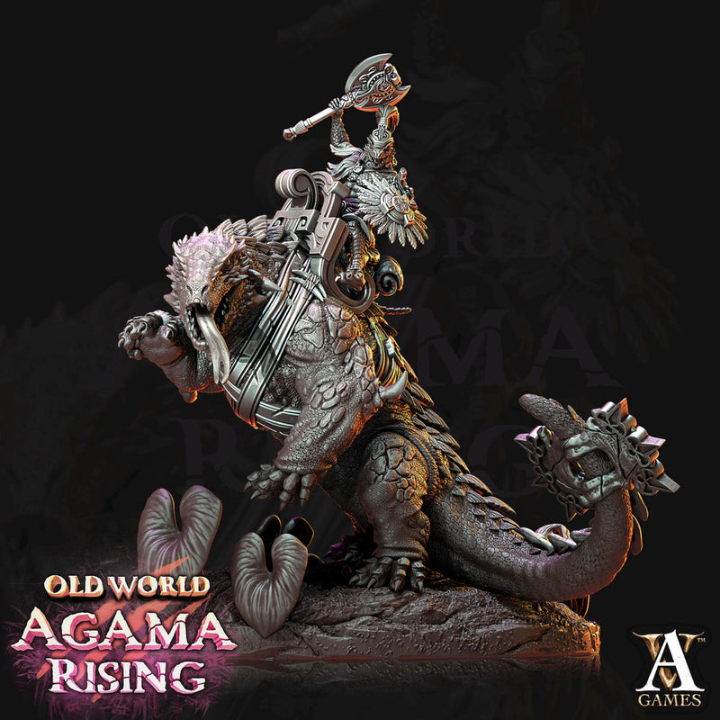 Lizardman mounted on Dinosaur  | 28mm, 32mm, Wargame Proxy Scales, 165mm long | Archvillain Games | Dungeons and Dragons 5e Pathfinder | - Only-Games