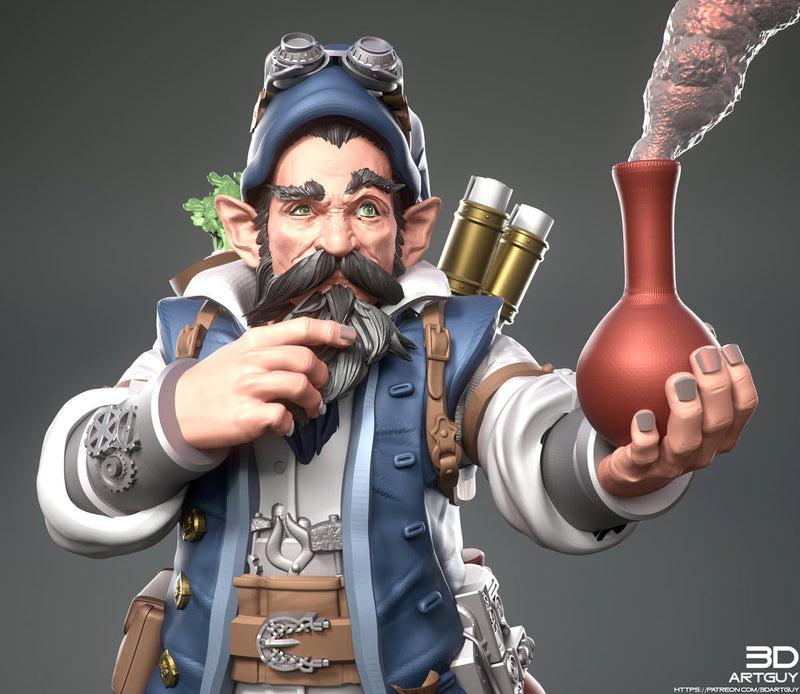 Gnome Alchemist Artificer PC/ NPC  | UNPAINTED Miniature | 28mm, 32mm, 54mm, 75mm Scales | Pathfinder  | DnD | Figurine unpainted | 3DArtGuy - Only-Games