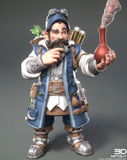 Gnome Alchemist Artificer PC/ NPC  | UNPAINTED Miniature | 28mm, 32mm, 54mm, 75mm Scales | Pathfinder  | DnD | Figurine unpainted | 3DArtGuy - Only-Games