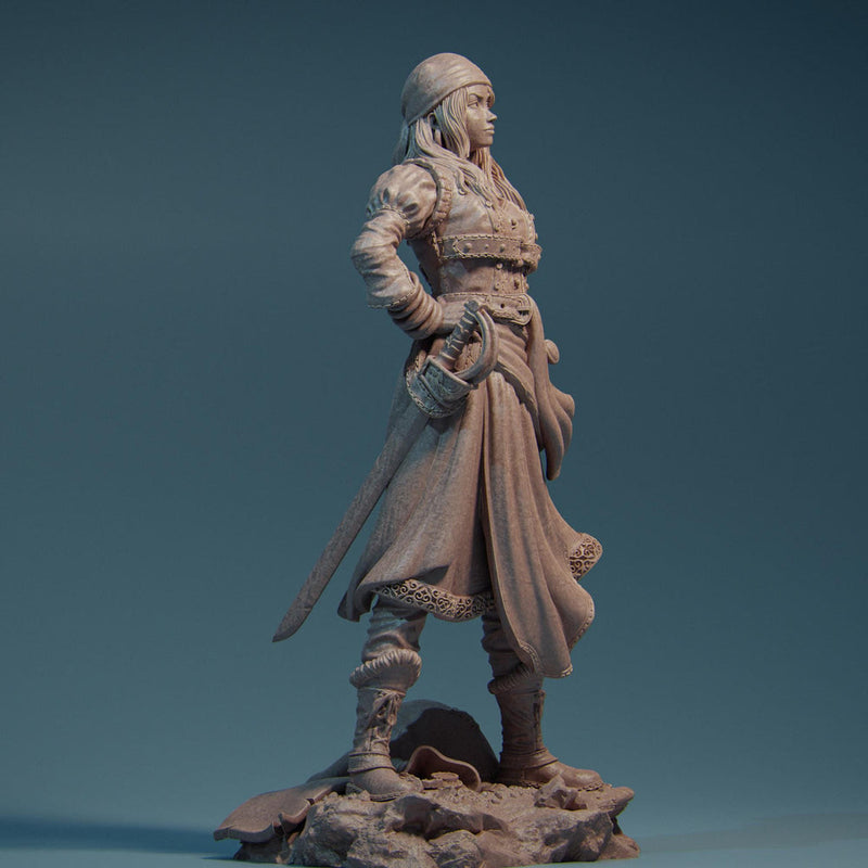 Female Rogue Swashbuckler Pirate PC / NPC Unpainted Miniature | 28mm,32mm,54mm,75mm,100mm, 140mm Scales | D&D 5e, Pathfinder TTRPG| Nerikson - Only-Games