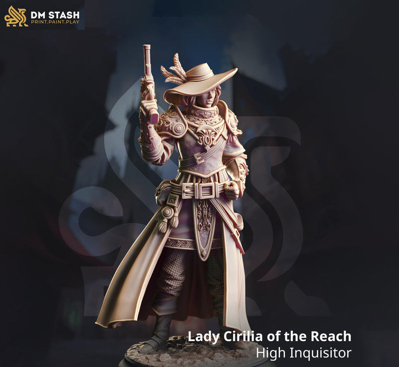 Human Female Fighter, Gunslinger Witch Hunter, Inquisitor| Unpainted Miniature | 28mm, 32mm, 54mm,75mm, 100mm Scales | Pathfinder | DnD | - Only-Games