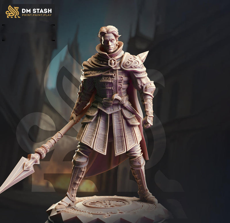 Human Fighter, Ranger Polearm Master | Unpainted Miniature | 28mm, 32mm, 54mm,75mm, 100mm Scales | Pathfinder Figure | DnD | - Only-Games