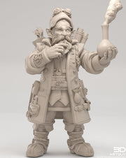 Gnome Alchemist Artificer PC/ NPC  | UNPAINTED Miniature | 28mm, 32mm, 54mm, 75mm Scales | Pathfinder  | DnD | Figurine unpainted | 3DArtGuy - Only-Games
