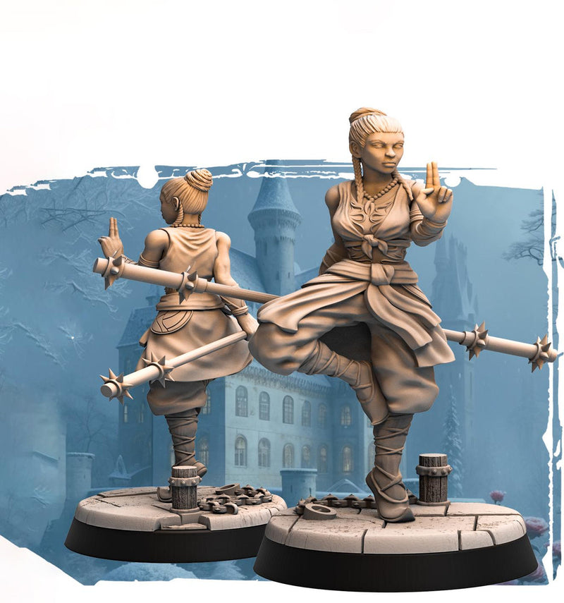 Female Human Monk PC / NPC D&D 5e Unpainted Figure | 28mm, 32mm,54mm,75mm,100mm Scales | Dungeons and Dragons Pathfinder | - Only-Games