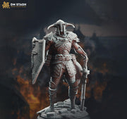 Human Paladin Fighter Sword & Shield | Miniature | 28mm, 32mm, 54mm,75mm, 100mm Scales | Pathfinder Figure | DnD | Figurine unpainted | - Only-Games