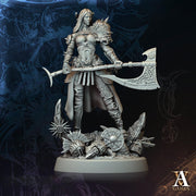 Human Female Fighter with Axe | Unpainted Miniature | 28mm,32mm,54mm,75mm,100mm Scales | Pathfinder Figure | DnD Mini  | Archvillain Games - Only-Games
