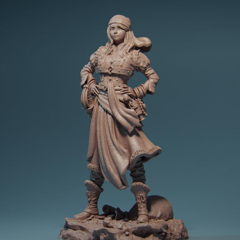 Female Rogue Swashbuckler Pirate PC / NPC Unpainted Miniature | 28mm,32mm,54mm,75mm,100mm, 140mm Scales | D&D 5e, Pathfinder TTRPG| Nerikson - Only-Games