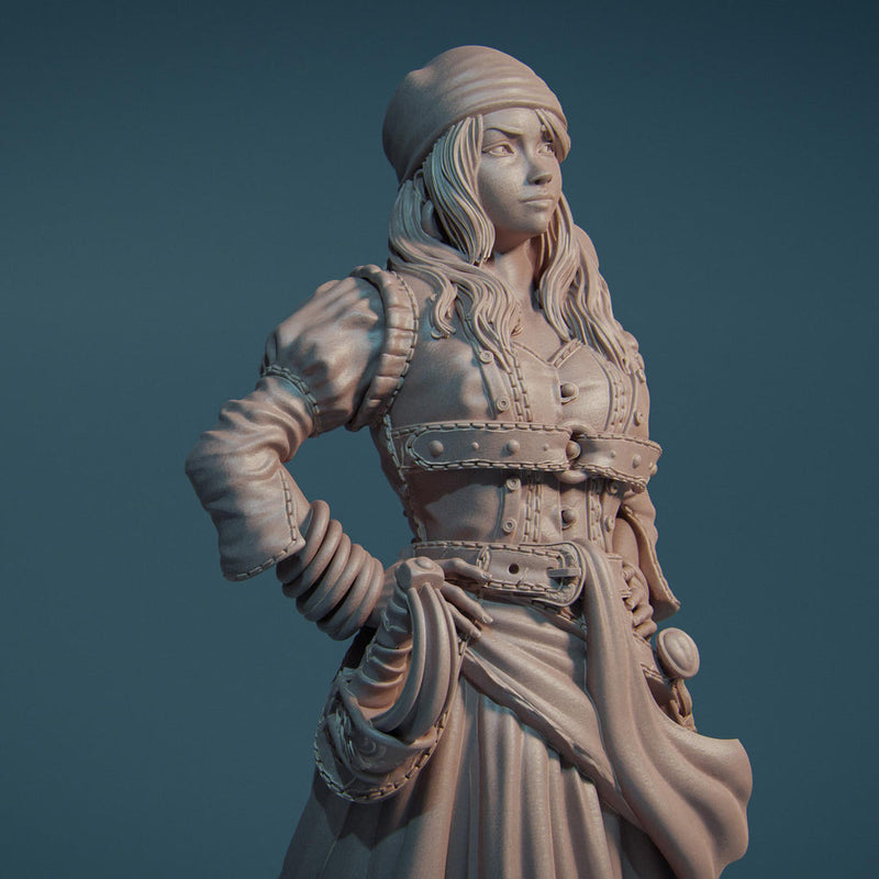 Female Rogue Swashbuckler Pirate PC / NPC Unpainted Miniature | 28mm,32mm,54mm,75mm,100mm, 140mm Scales | D&D 5e, Pathfinder TTRPG| Nerikson - Only-Games