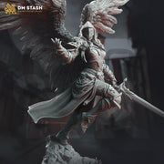 Human Female Winged Paladin Cleric w/ Sword | Miniature | 28mm, 32mm, 54mm,75mm, 100mm Scales | Pathfinder Figure | DnD | Figurine unpainted - Only-Games