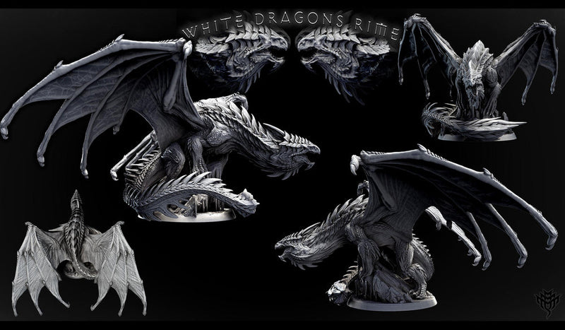 Legendary Chromatic White Dragon (4 sizes) D&D Unpainted Miniature | 231mm Wing Span | Resin Figurine | Dungeons and Dragons 5e Pathfinder - Only-Games
