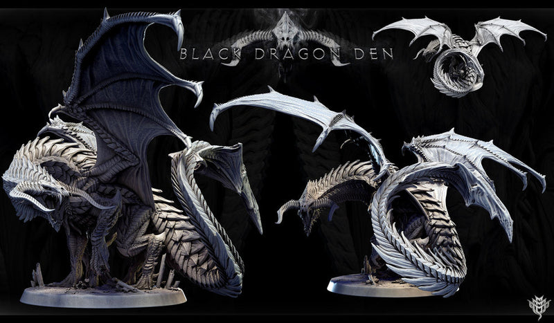 Chromatic Black Dragon (4 sizes) D&D 5e Unpainted Miniature | 109mm Height, 269 Wide | Resin Figurine | Dungeons and Dragons 5e Pathfinder - Only-Games