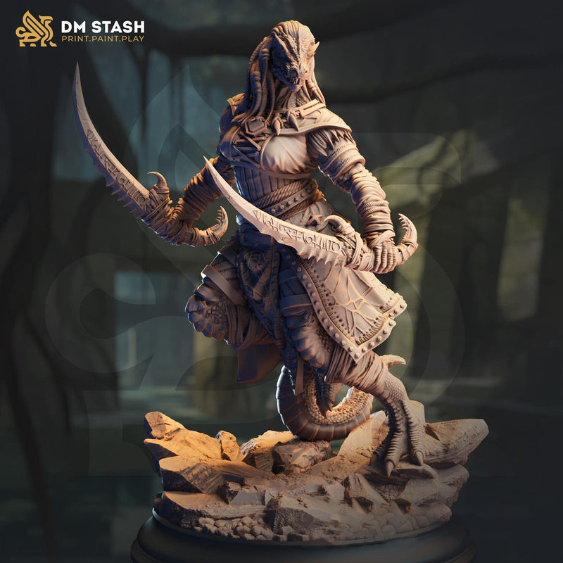 Dragonborn Female Rogue Assassin PC NPC Miniature | 28mm, 32mm, 54mm, 75mm, 100mm Scales | Pathfinder Figure DnD | DM Stash | - Only-Games