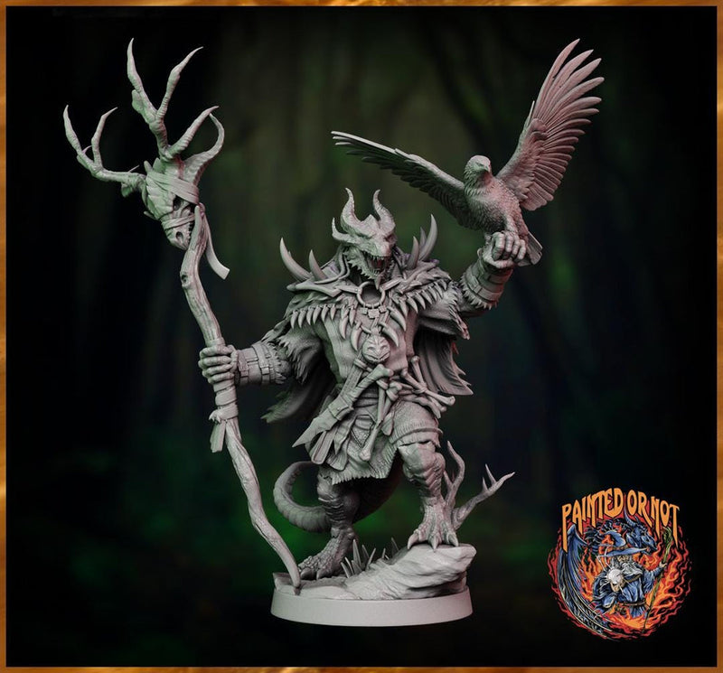 Dragonborn Druid, Wizard, PaintedorNot Original Design Unpainted Mini | 28mm,32mm, 54mm,75mm, 100mm Scales | Dungeons & Dragons | Pathfinder - Only-Games
